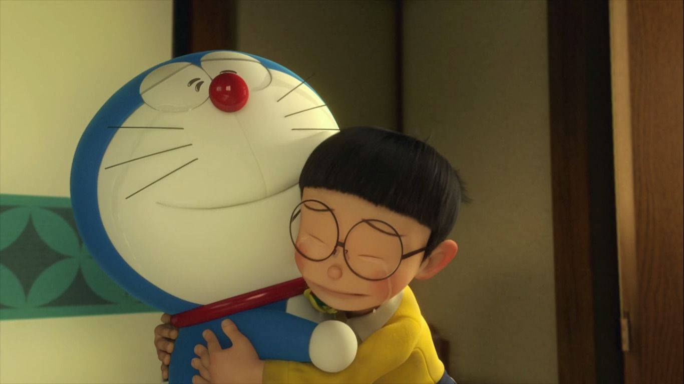 Sad Nobita Hugging Doraemon Background