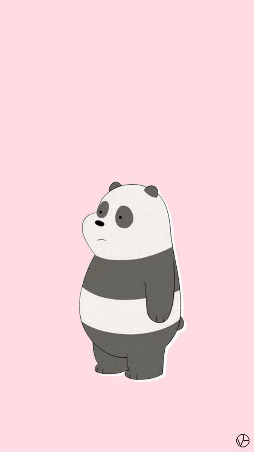 Traurigerpanda-bären-cartoon Auf Dem Handy. Wallpaper