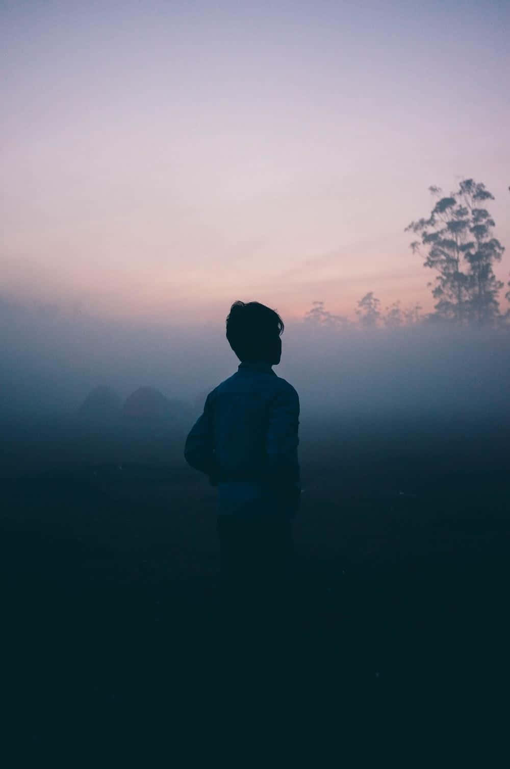 Sad Person Silhouette With Fog Picture