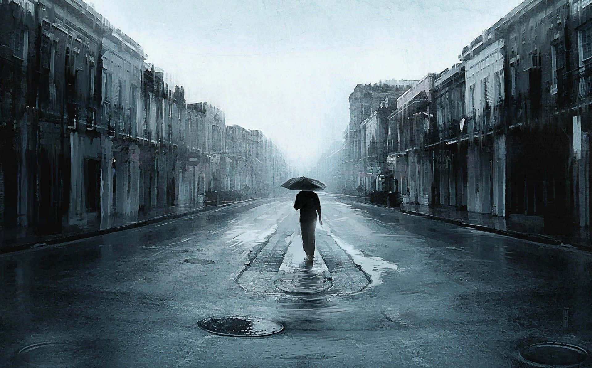 Immaginedi Una Persona Triste Che Cammina Con L'ombrello.