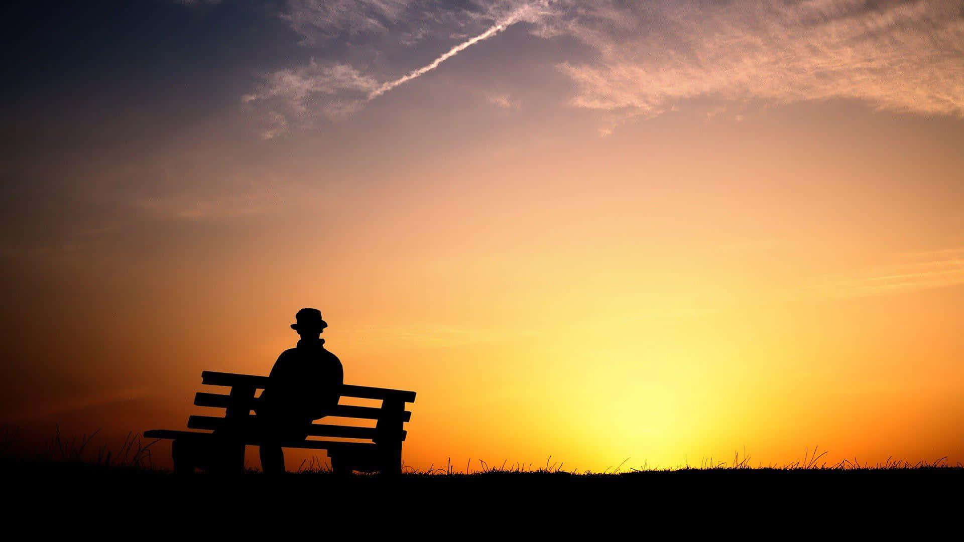 Immaginedi Una Persona Triste Su Una Panchina In Silhouette