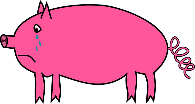 Sad Pink Cartoon Pig PNG