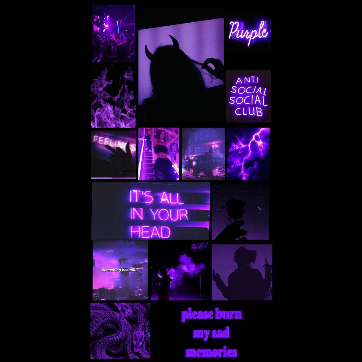 Sad Purple And Black Aesthetic Collage Wallpaper