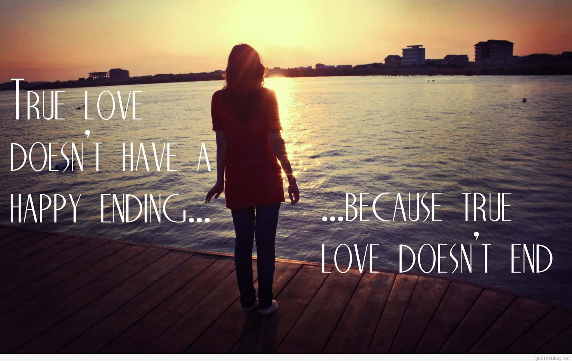 A Woman Standing On A Dock With A Quote Wallpaper