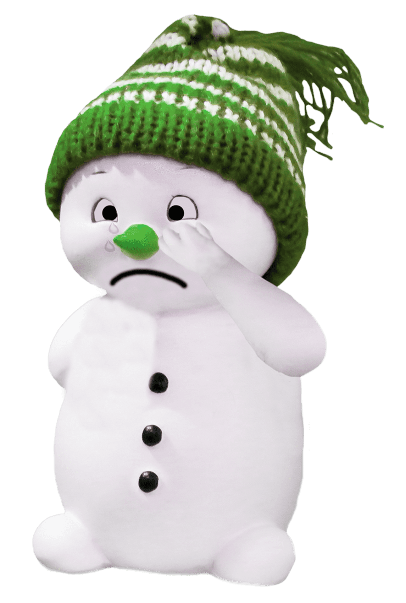Sad Snowmanwith Green Hat PNG