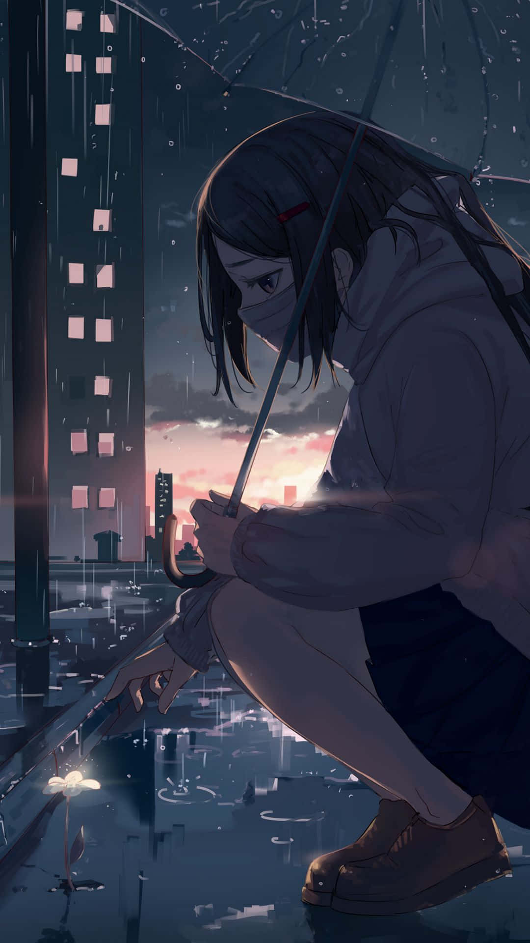 Sad Vibes Anime Girl City Rain Wallpaper
