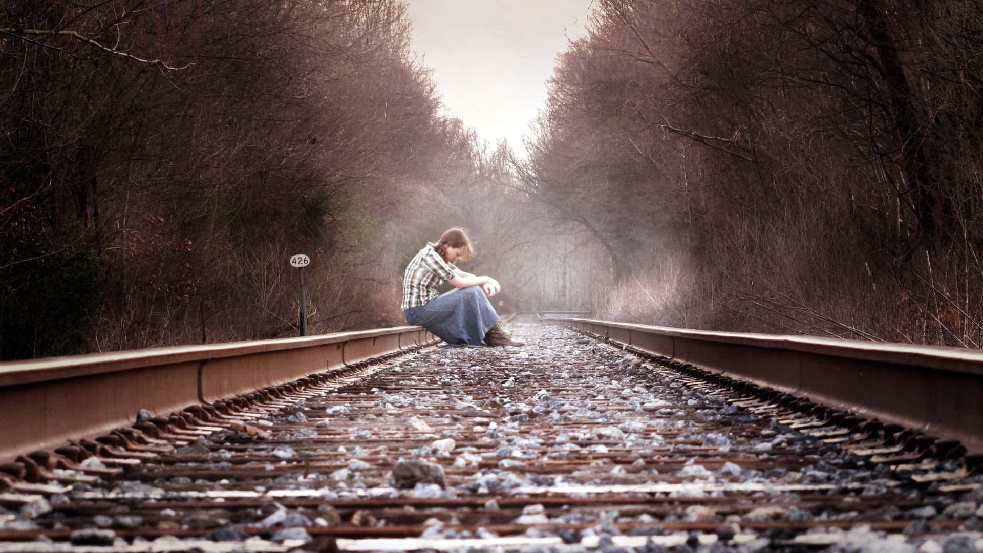 Sadness Sad Girl On Train Track Picture