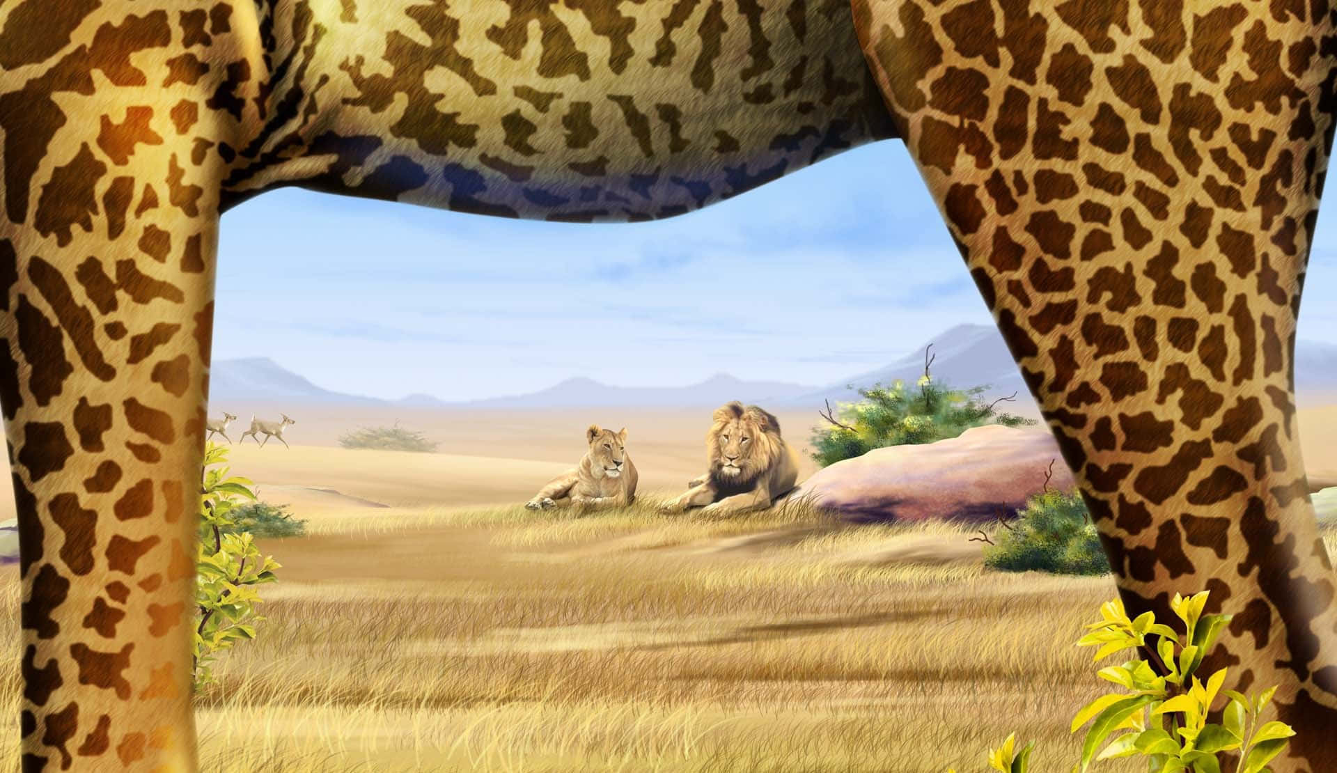 Safari Glimpse Through Giraffe Legs Wallpaper