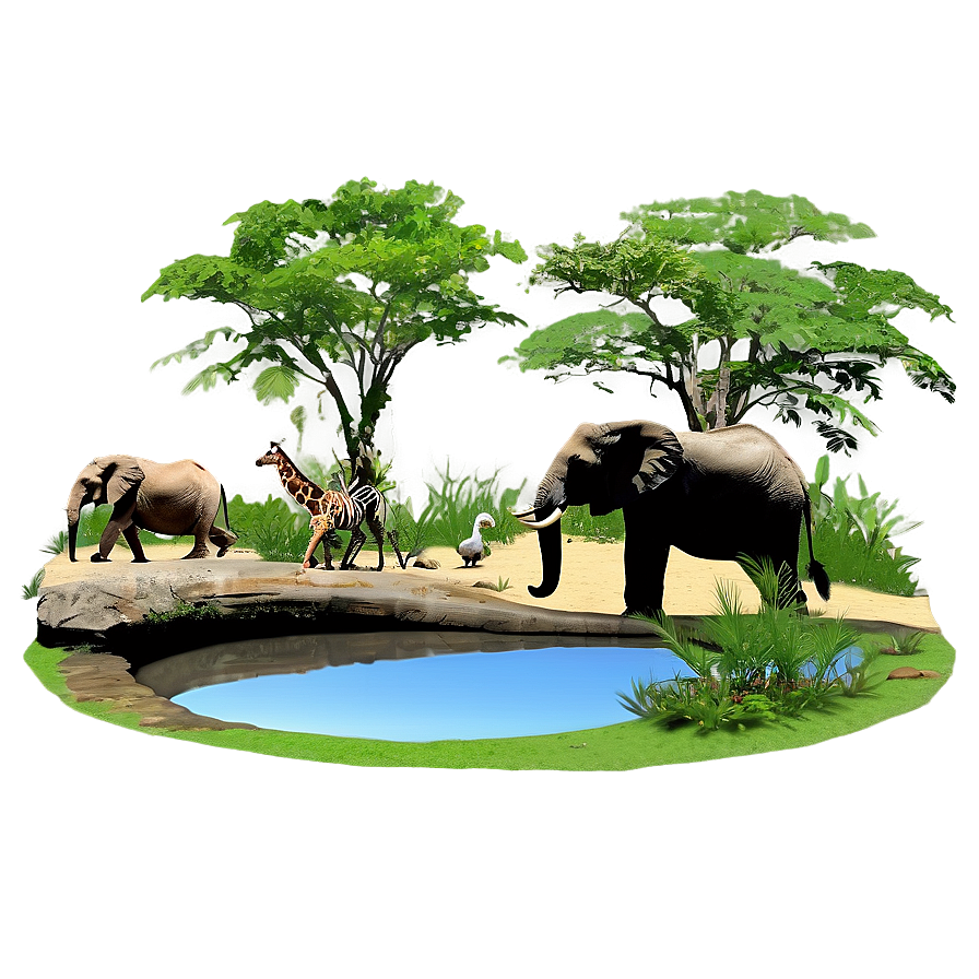 Safari Waterhole Animals Png Hmq PNG