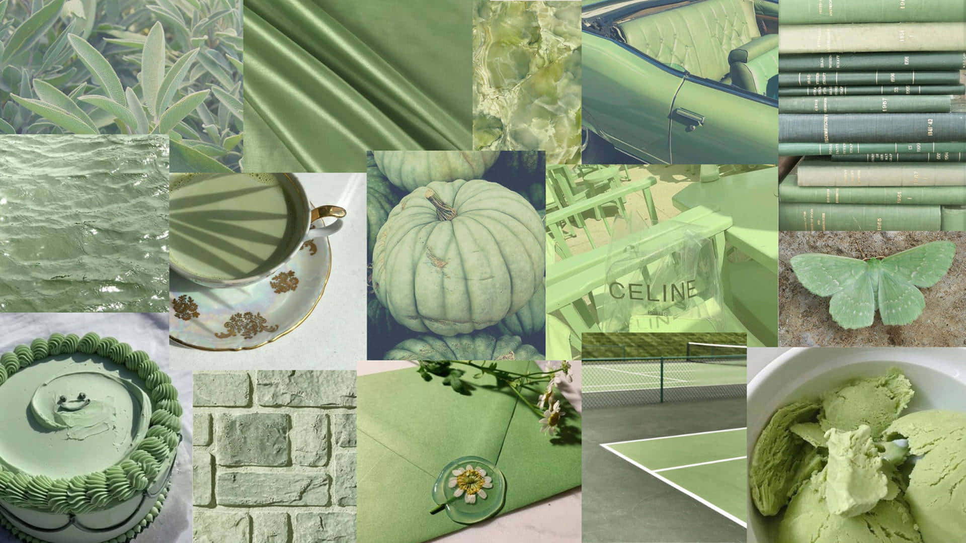 Sage Aesthetic Collage Pumpkin And Cake Wallpaper