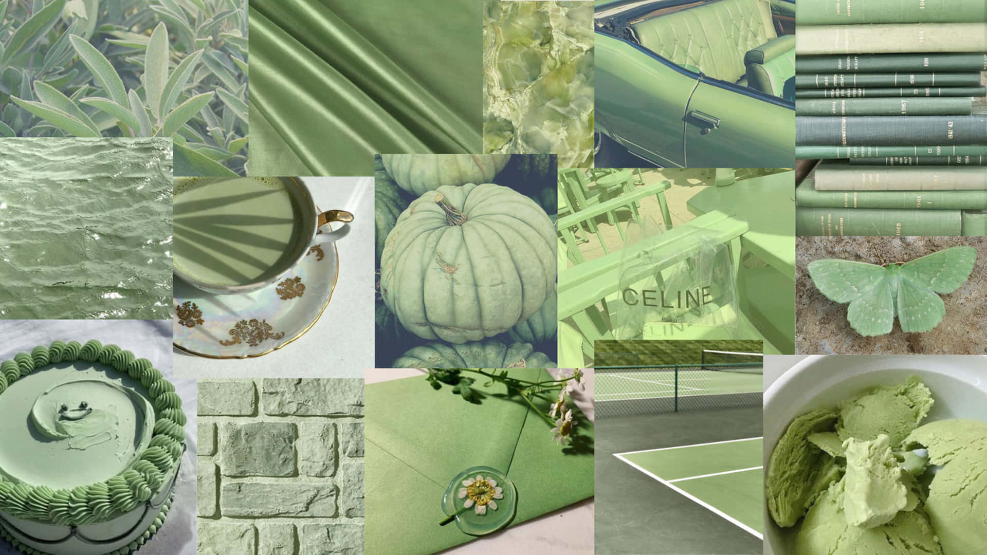 Grønfarvepalet - En Collage Af Billeder Af Grønne Nuancer.