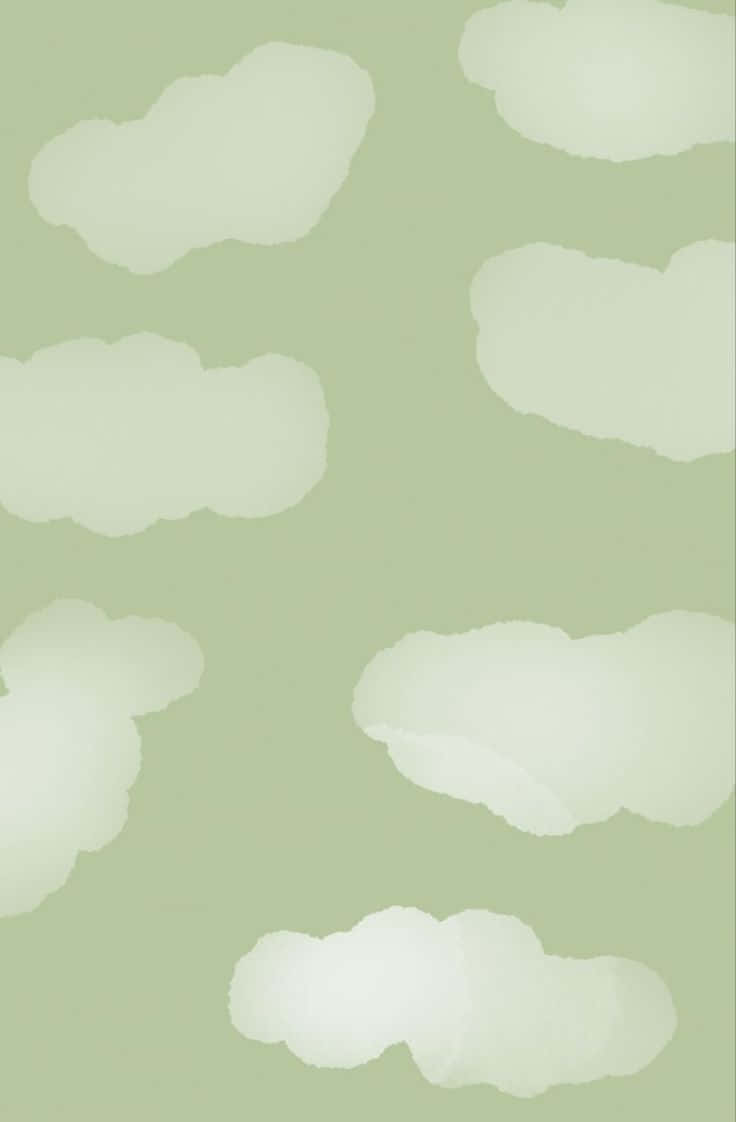 A Green Wallpaper With White Clouds