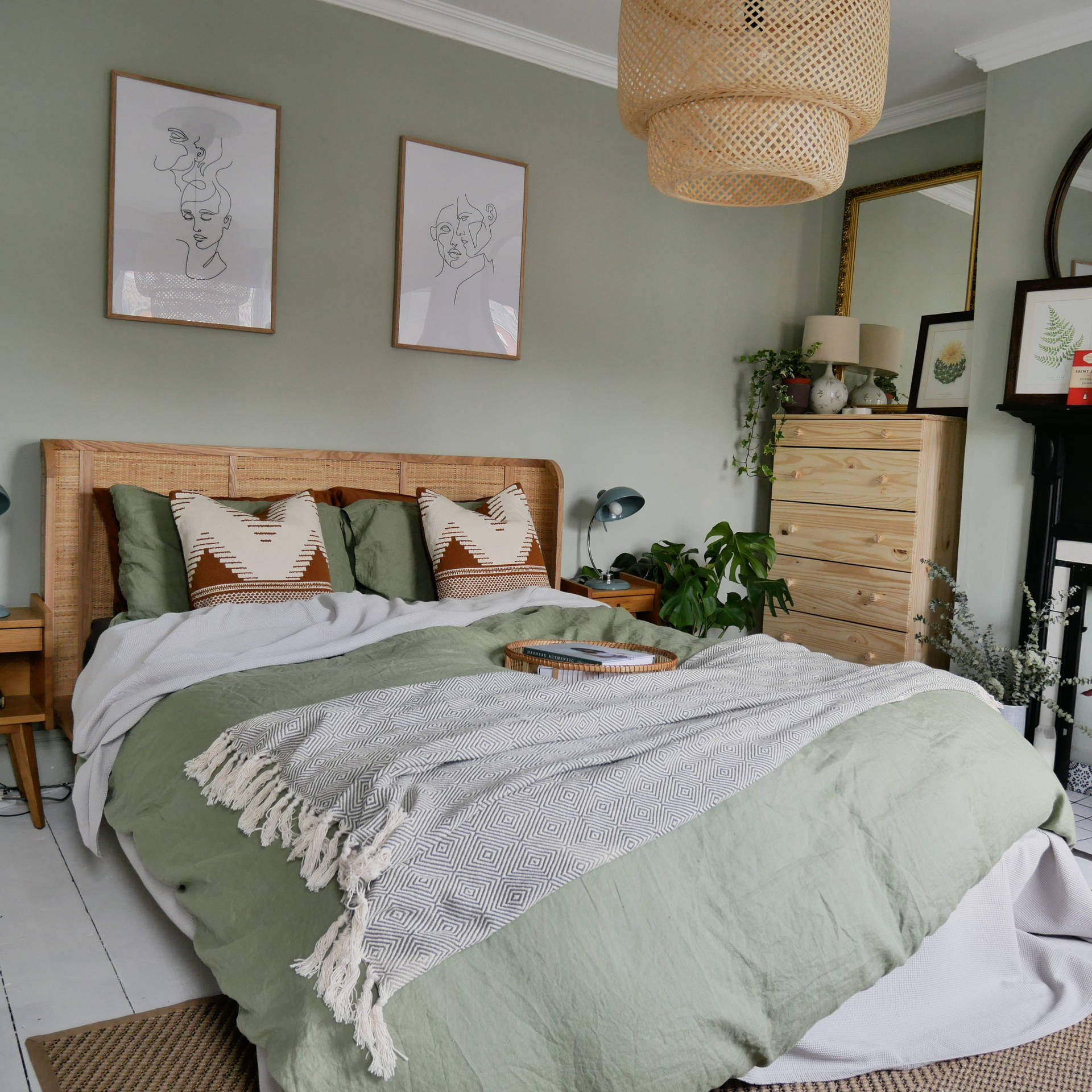 Sage Green Aesthetic Bedroom Wallpaper