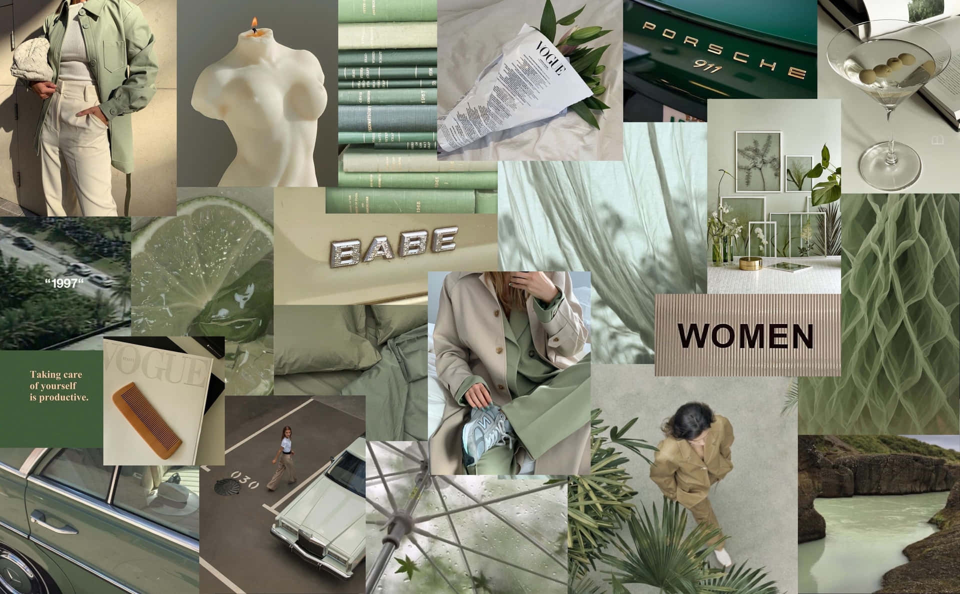 Sage Green Aesthetic Collage Wallpaper