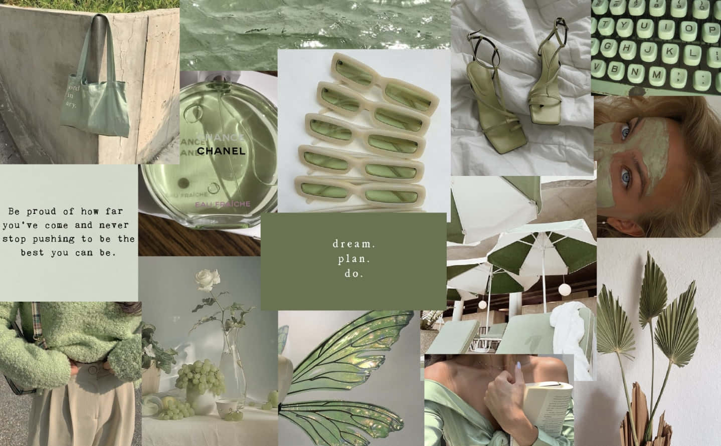 Sage Green Aesthetic Collage Wallpaper