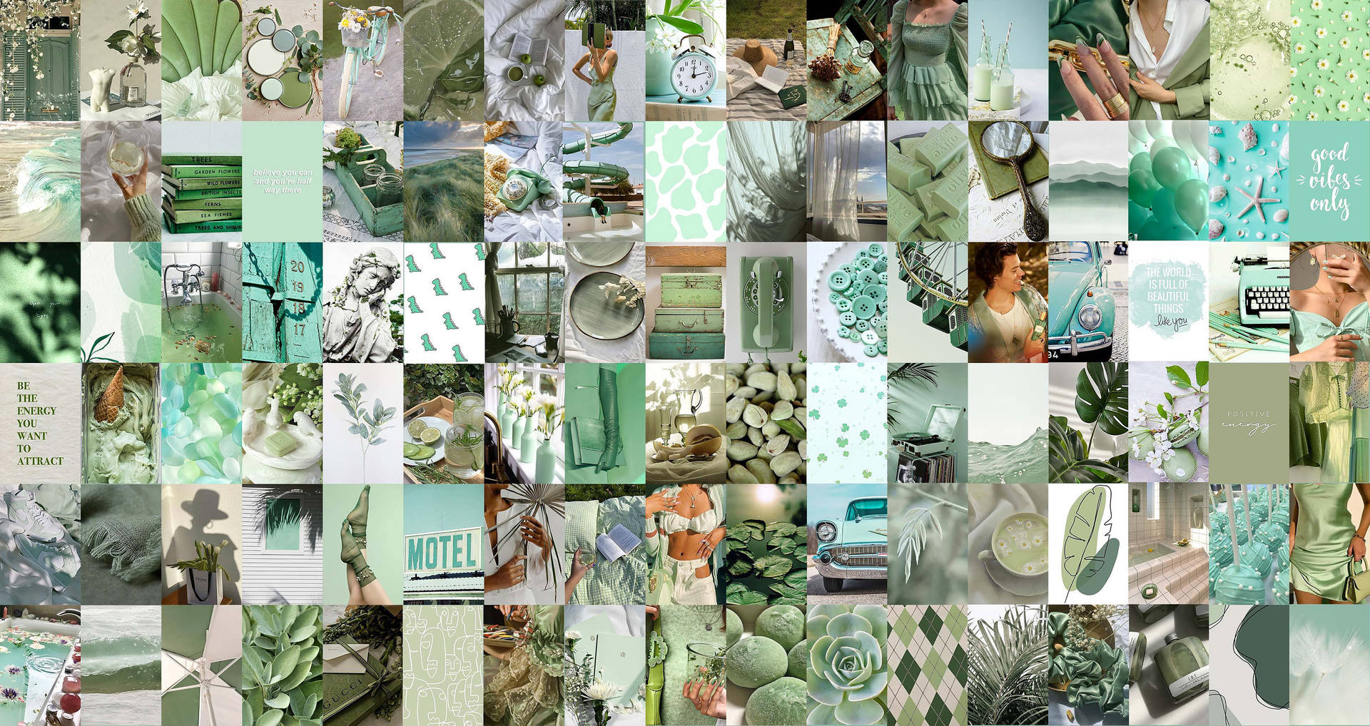 Sage Green Aesthetic Collage Background