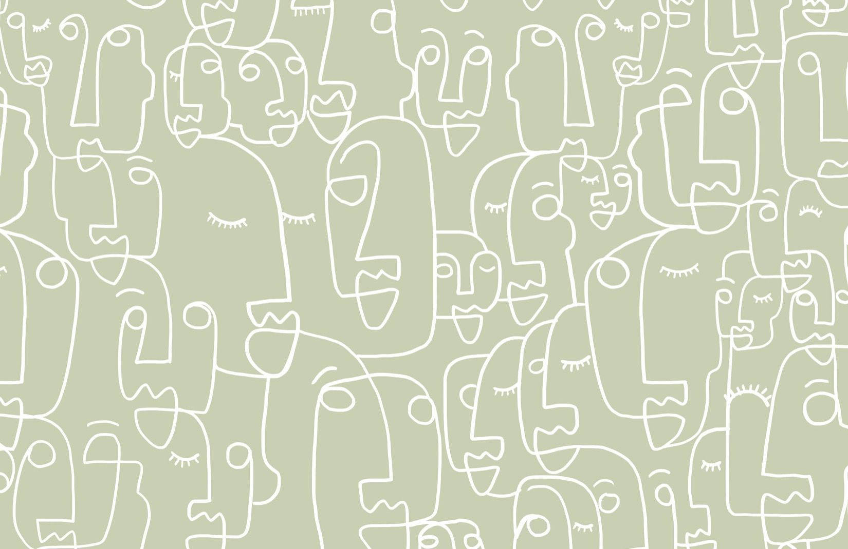 Sage Green Aesthetic Faces Wallpaper