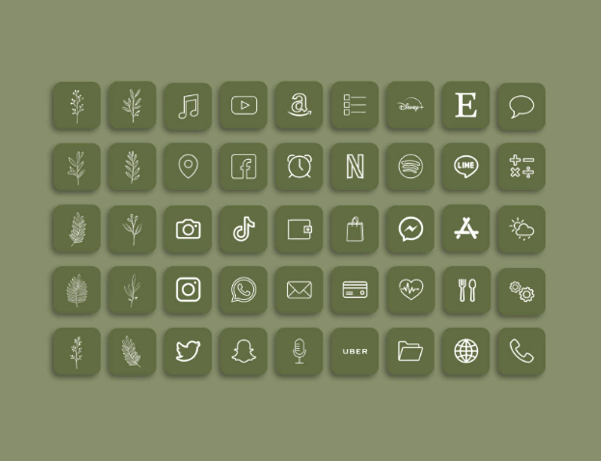 Sage Green Aesthetic Icons Wallpaper