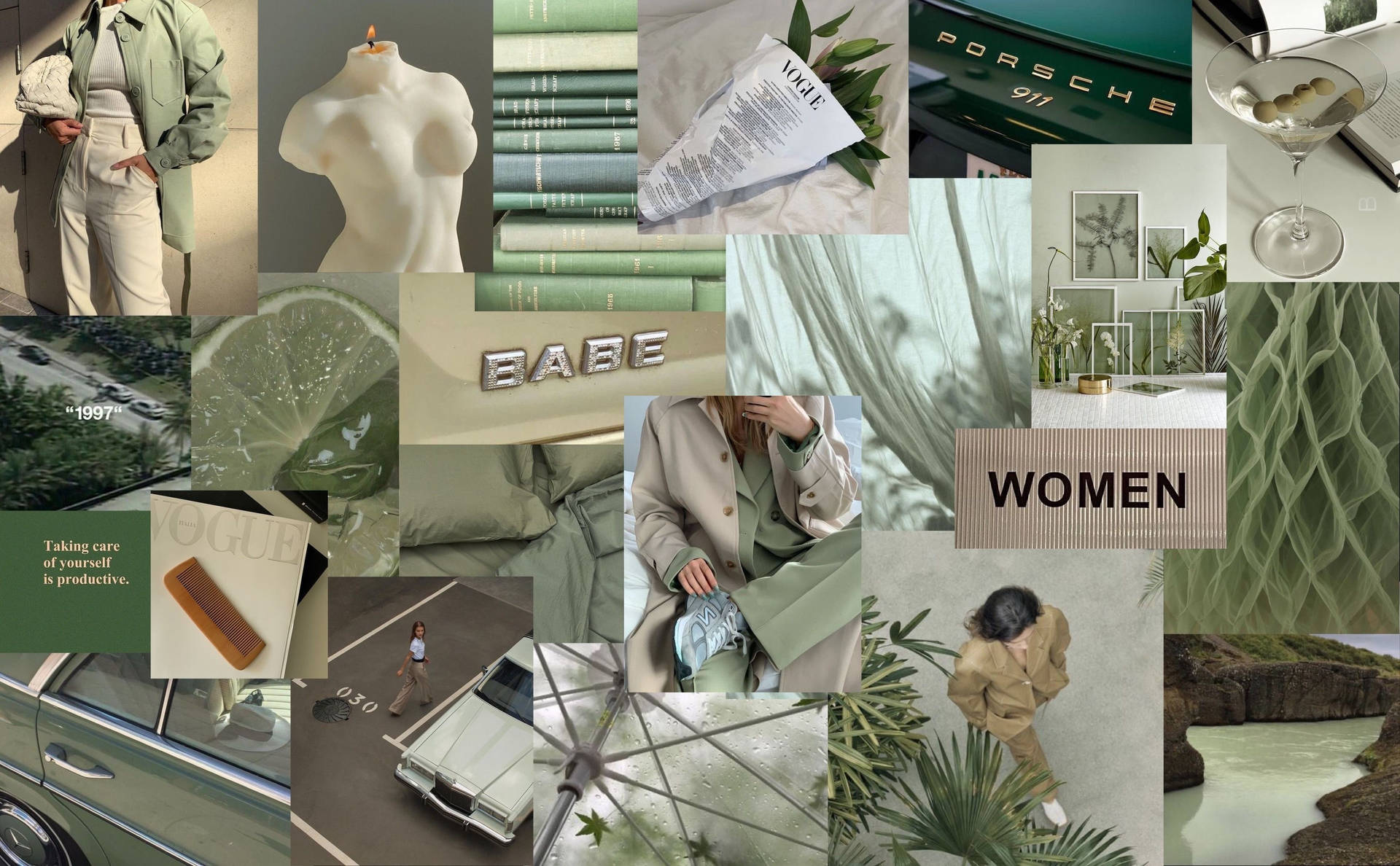 Sage Green Aesthetic Women Wallpaper