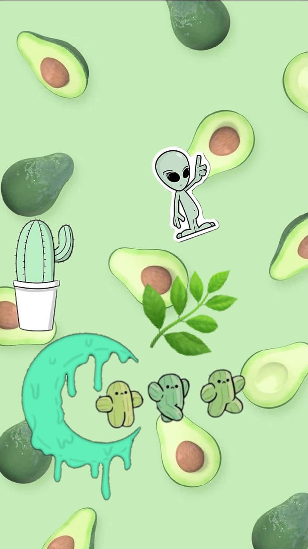 Sage Green Alien Avocado Wallpaper Wallpaper
