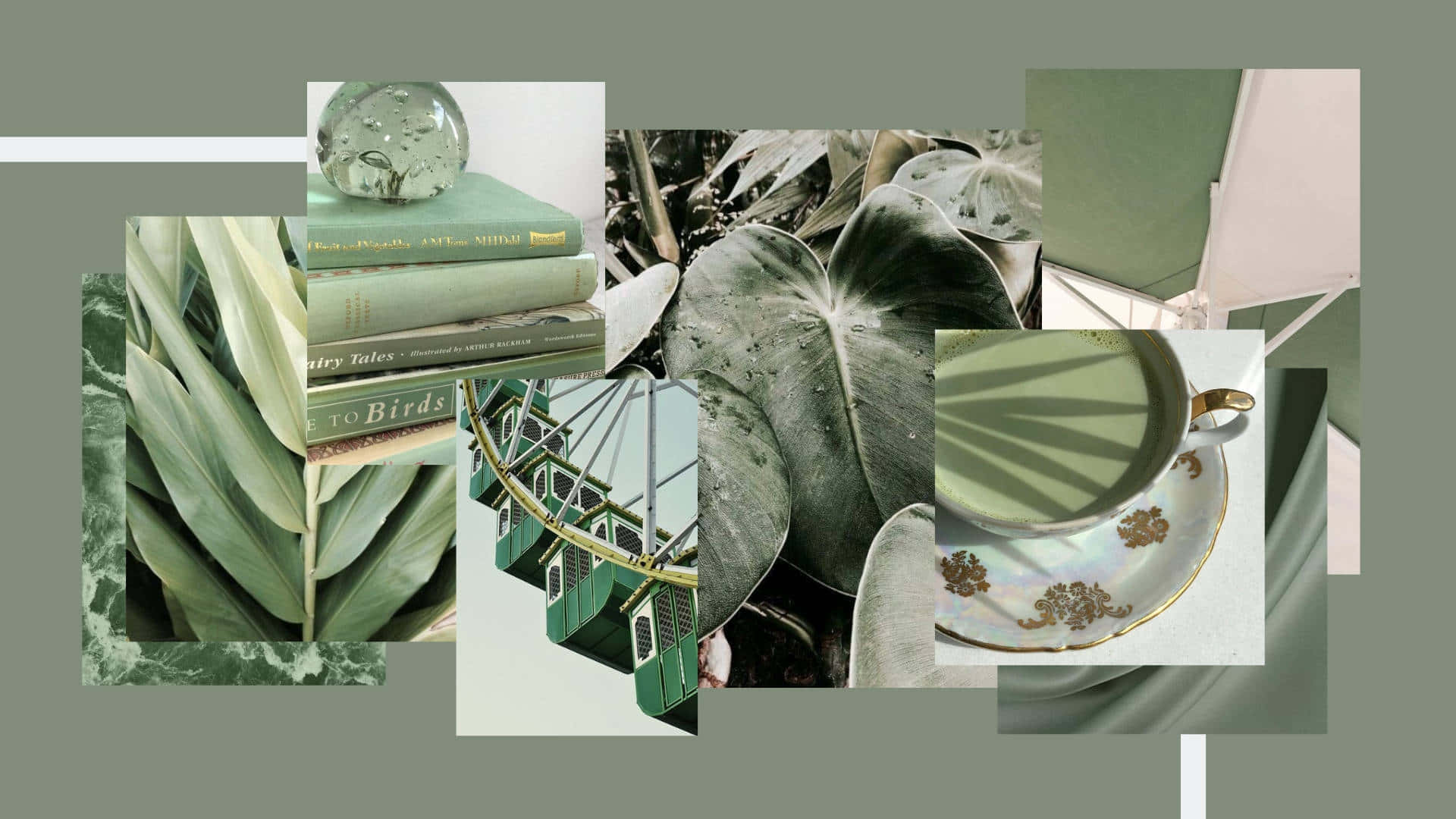 Sage Green Collage Aesthetic Wallpaper