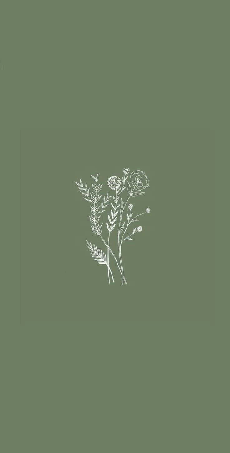 Sage Green Floral Illustration Wallpaper