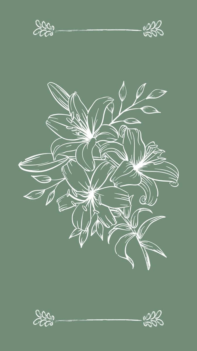 Sage Green Floral Illustration Wallpaper