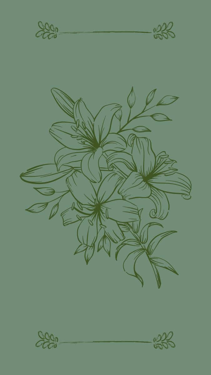 Sage Green Floral Illustration Wallpaper