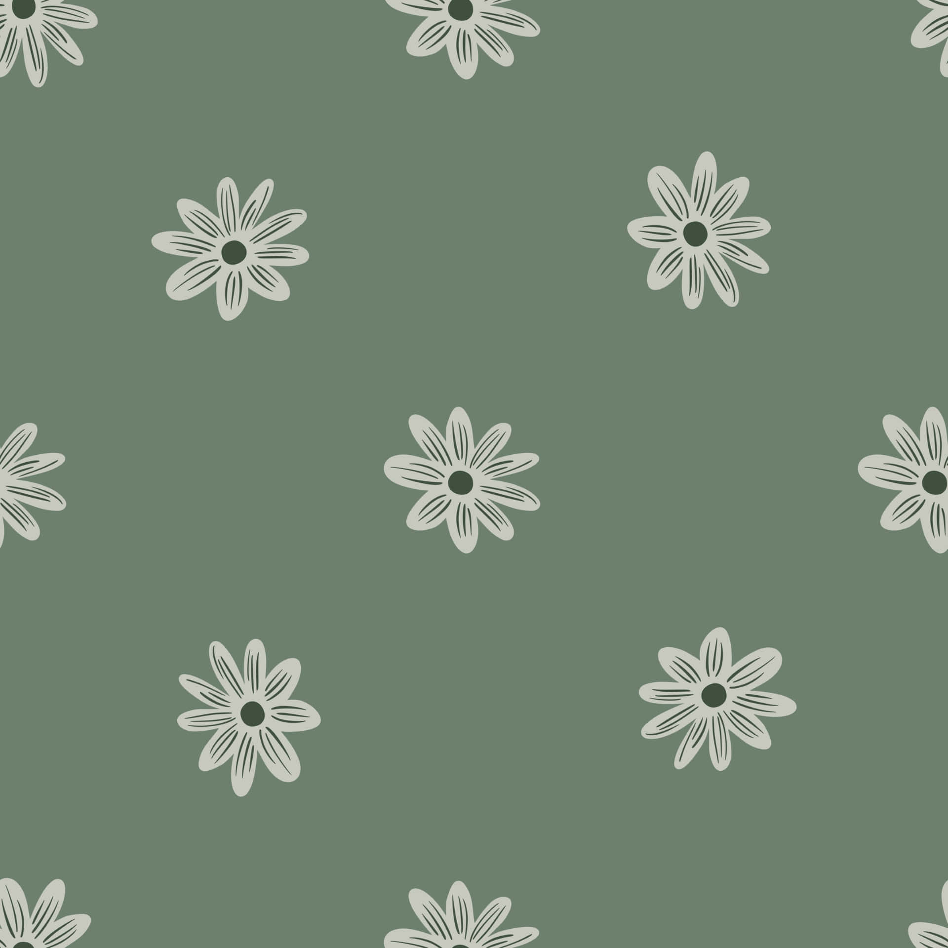 Sage Green Floral Pattern Wallpaper