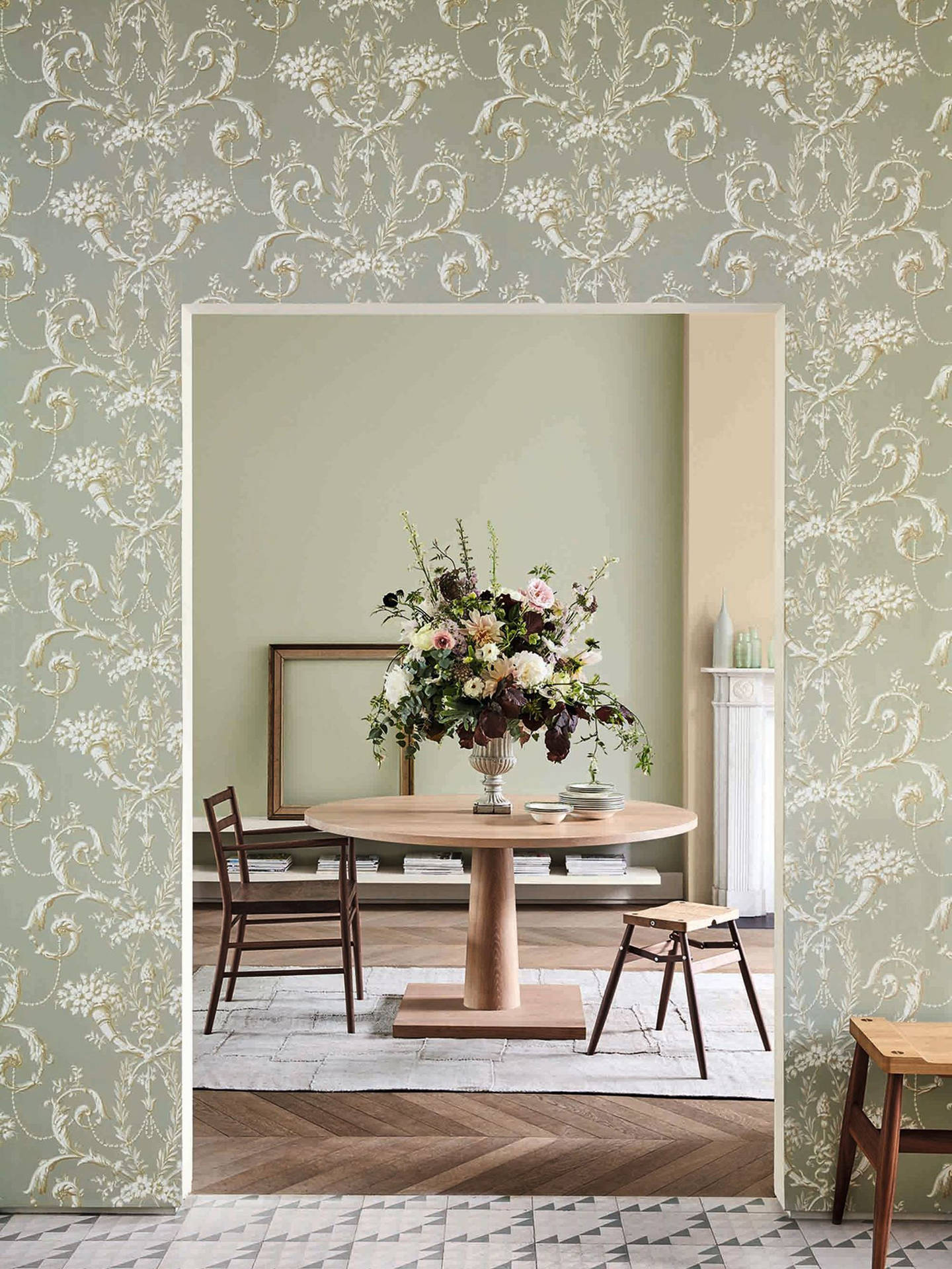 Sage Green Floral Wall Wallpaper