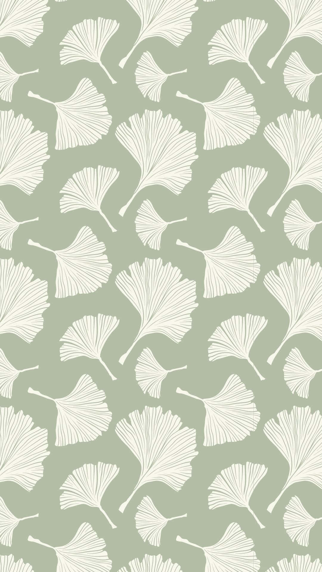 Sage Green Ginkgo Pattern Wallpaper