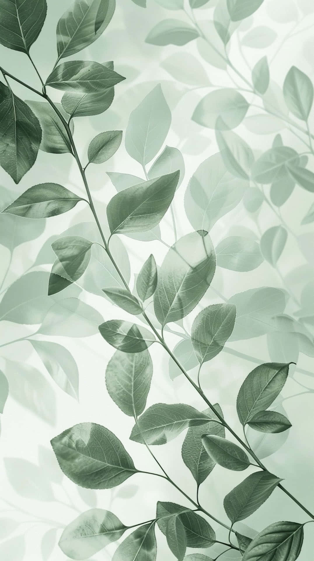 Sage Green Leaves Pattern Wallpaper