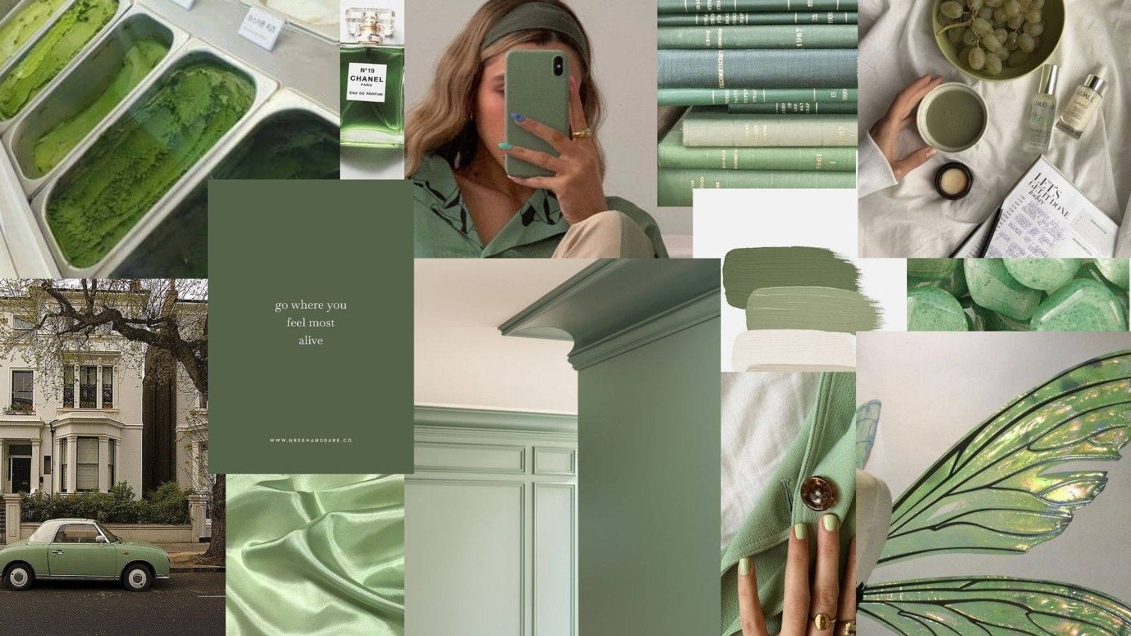 Sage Green Random Collage Pinterest Aesthetic Wallpaper
