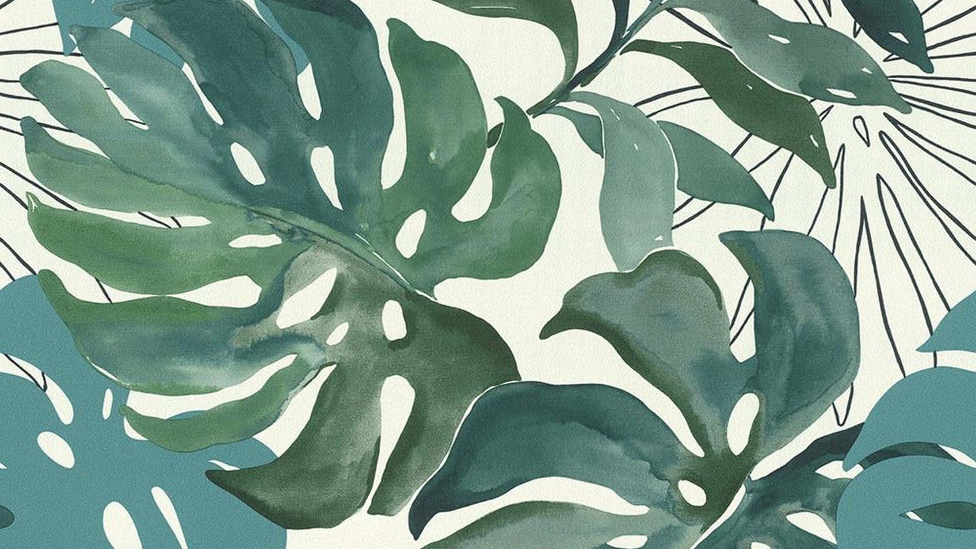 Sage Green Tropical Leaves Pattern Wallpaper