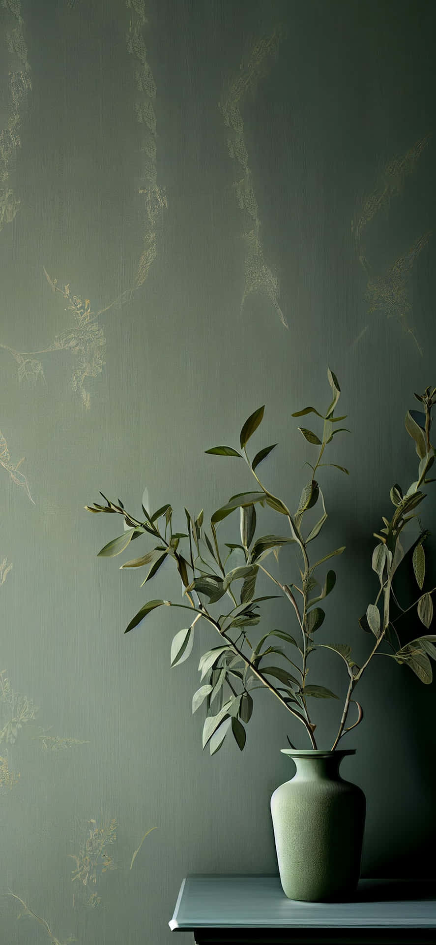Sage Green Vaseand Foliage Wallpaper Wallpaper