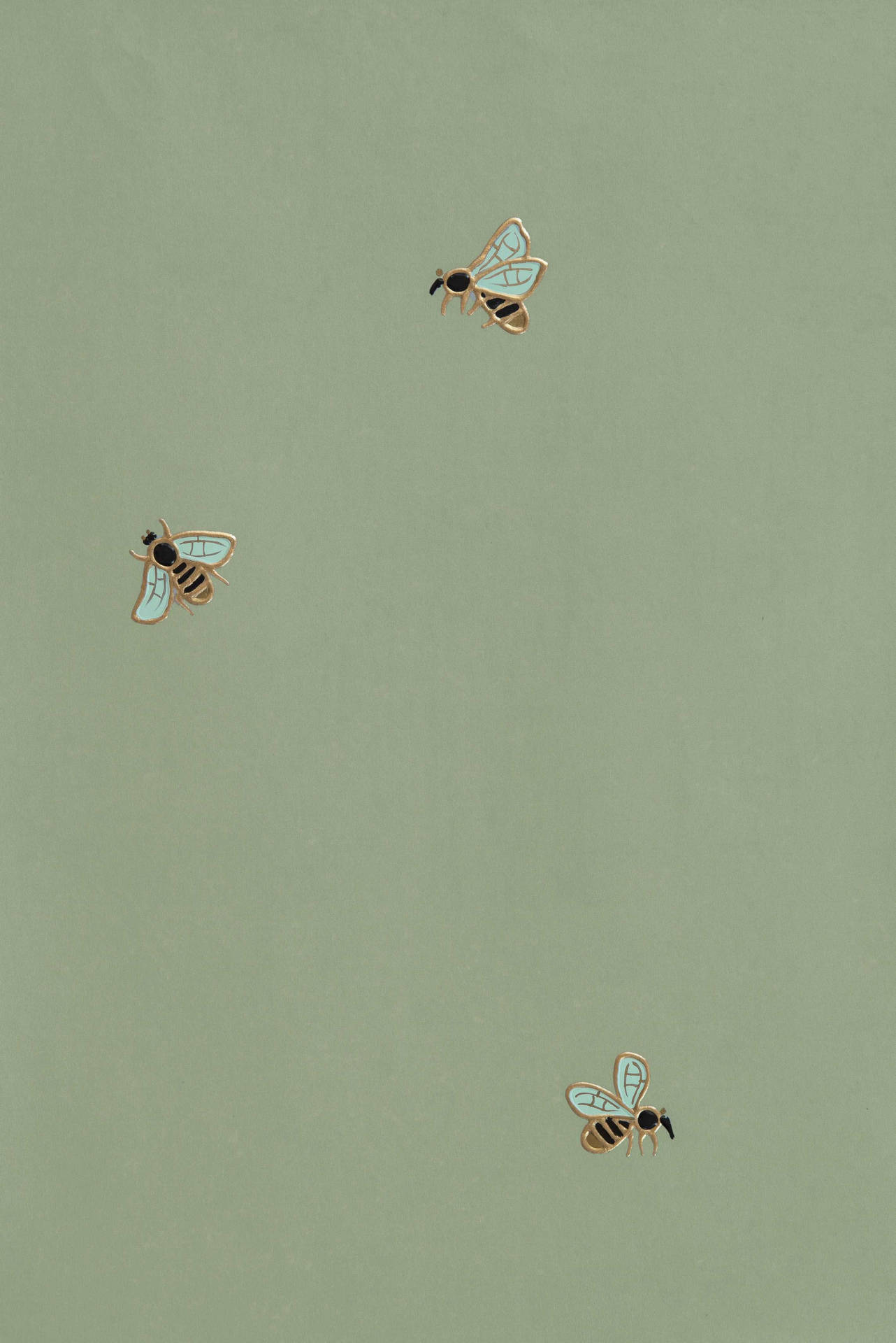 Sage Green Wall And Bees Wallpaper