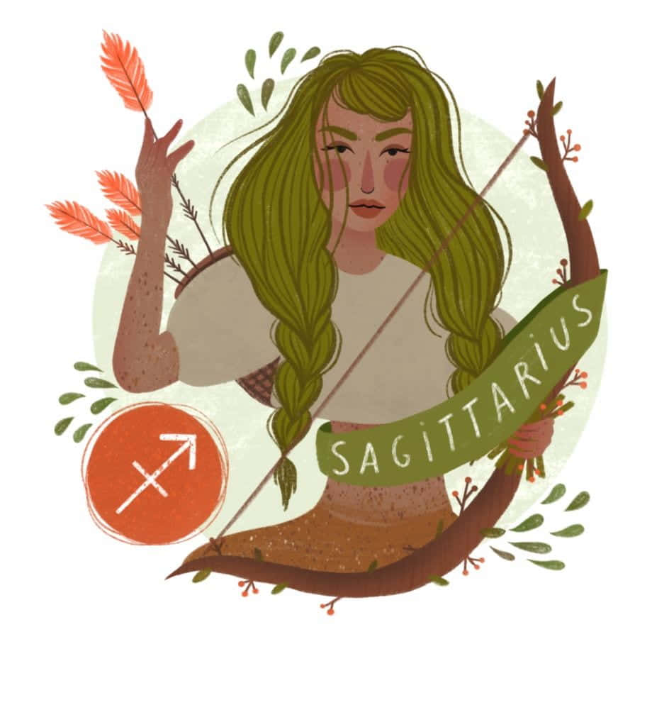 A Girl With A Bow And Arrow Is Holding The Sign Of Sagittarius Wallpaper