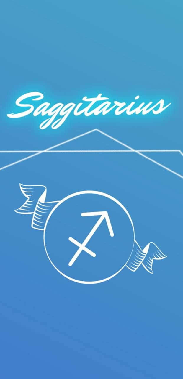 Det blå baggrundsbillede har ordet sagittarius i sølv Wallpaper