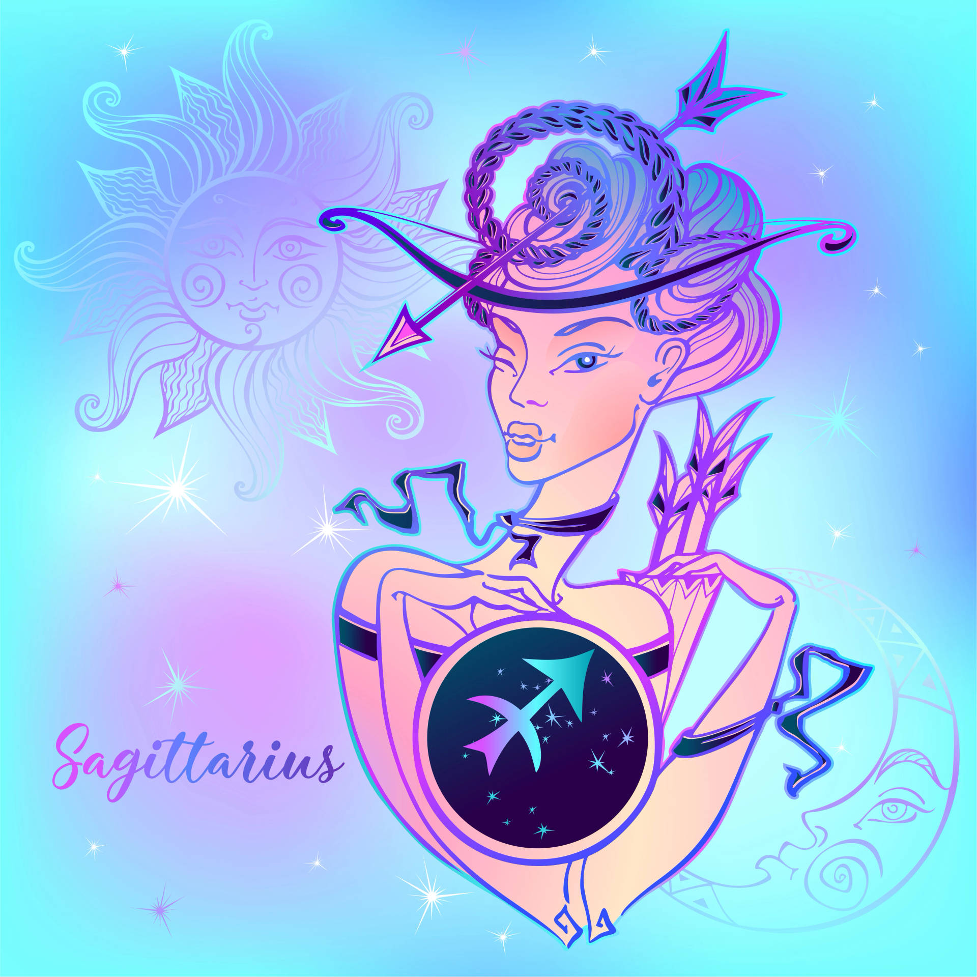 Sagittarius Zodiac Lady Archer Art Wallpaper