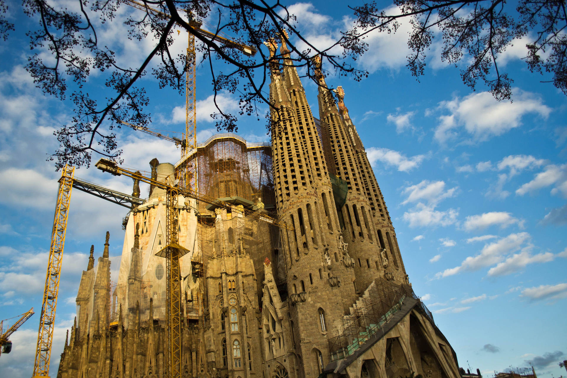 Sagrada Familia kraner bygning flyvende fugl telefon tapet Wallpaper