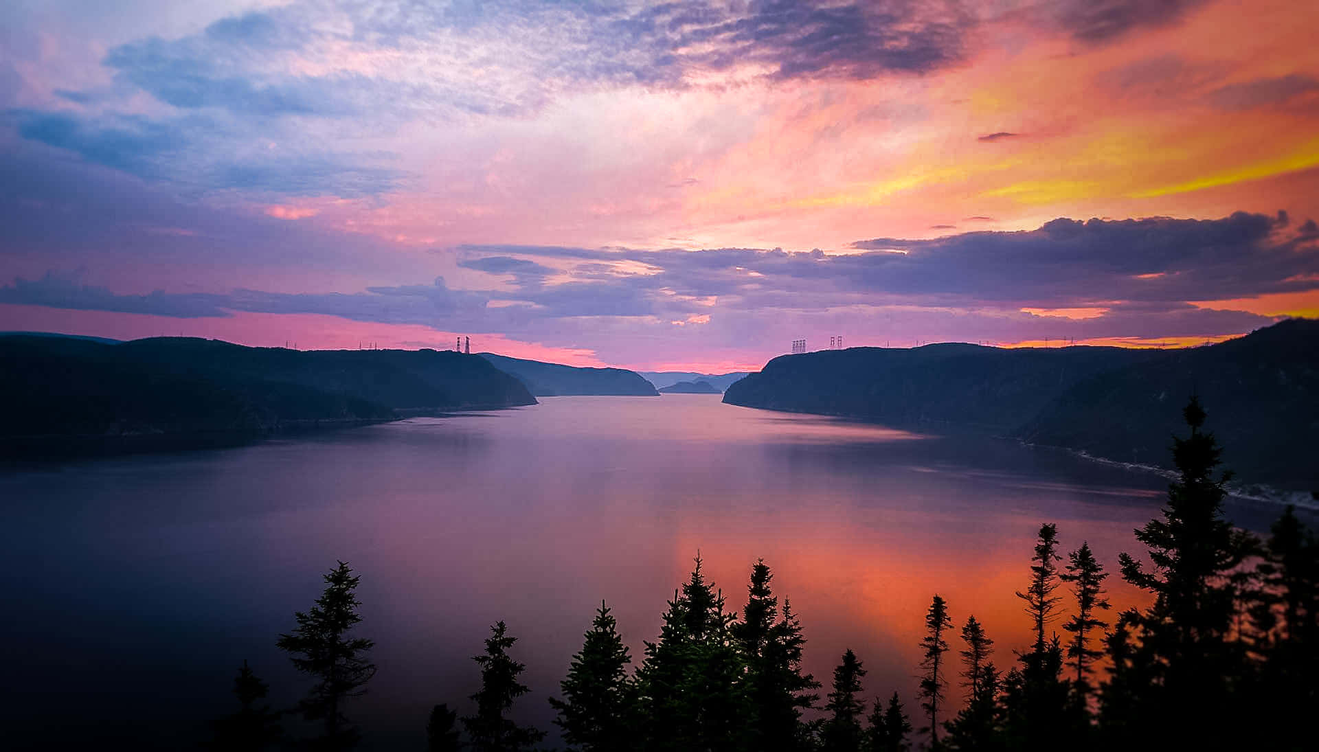 Saguenay Fjord Sunset Silhouette Wallpaper