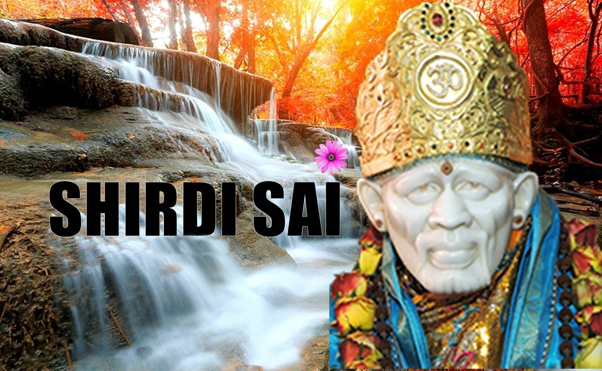 Sai Baba On Flowing Falls 4k Wallpaper