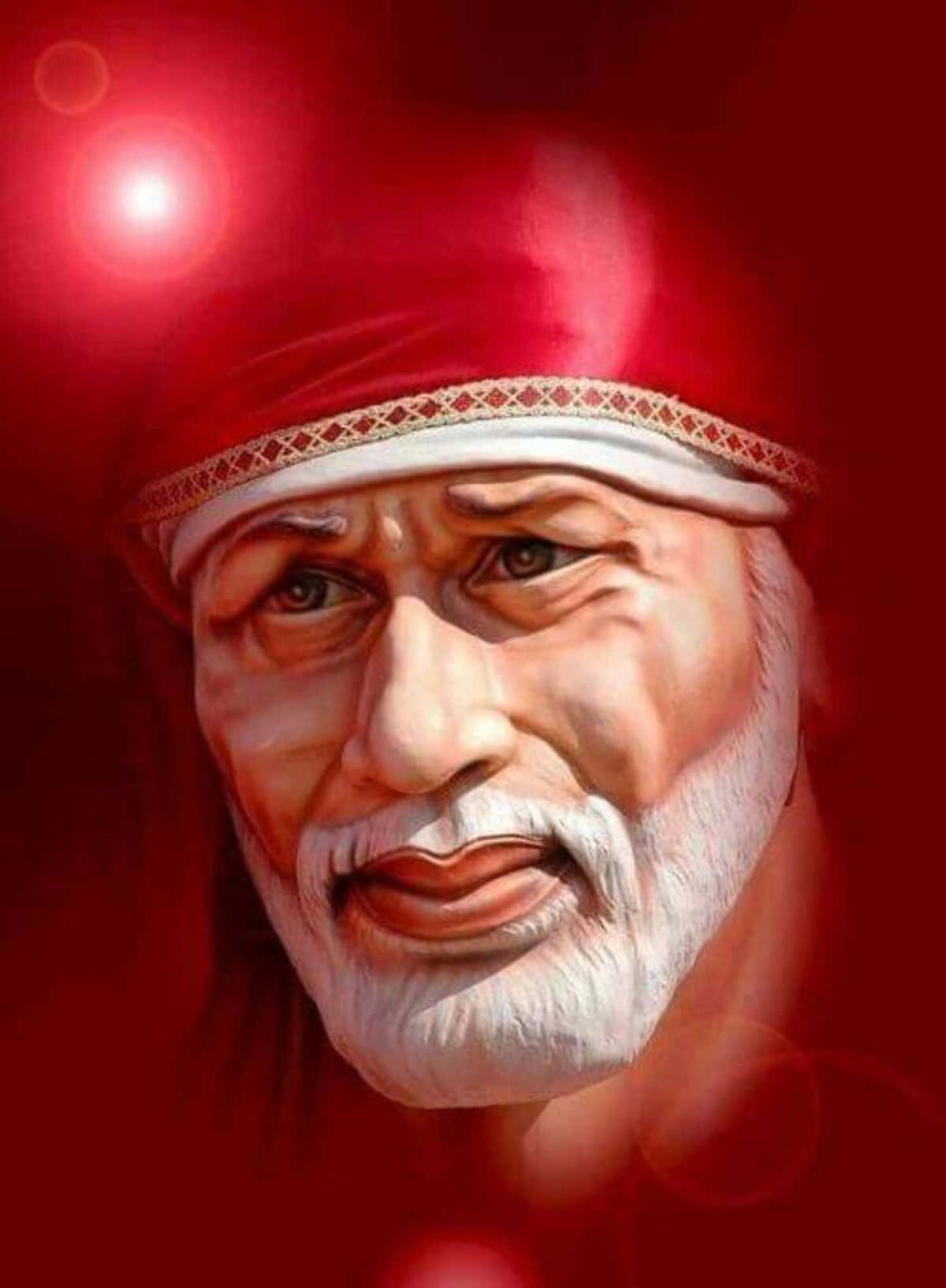 Immaginedi Sai Baba Con Una Luce Rossa Brillante.