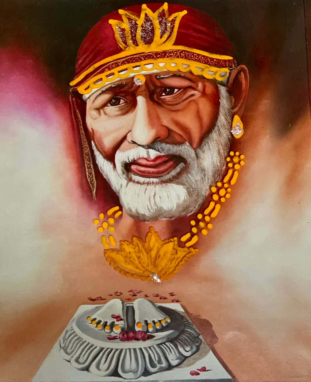 Sai Baba Footprints Painted Picture