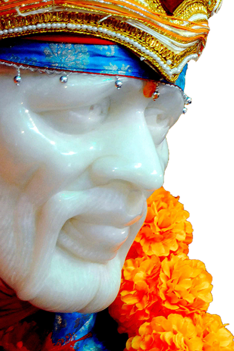 Sai Baba Statue Profilewith Orange Flowers PNG