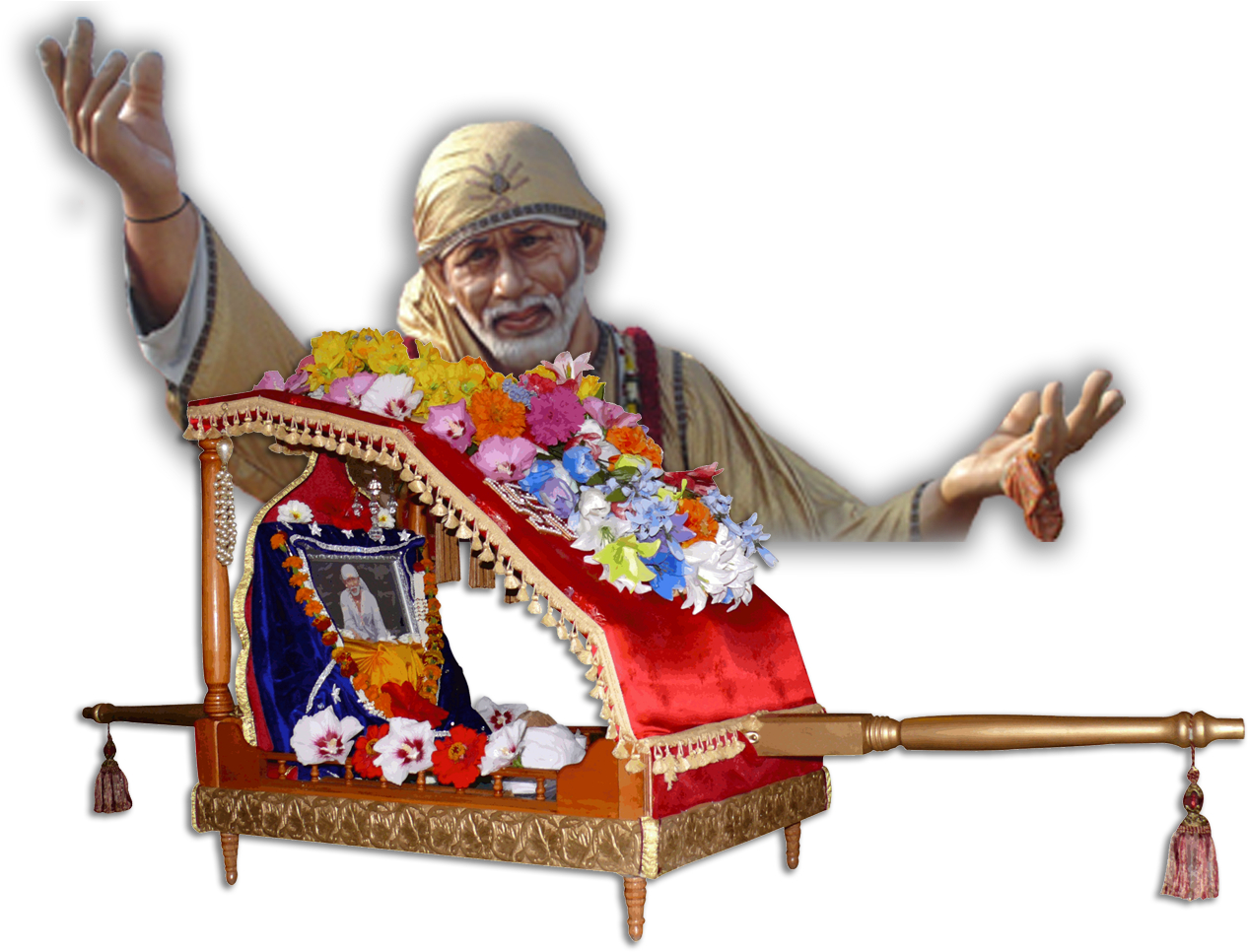 Sai Baba Statuewith Floral Decorations PNG