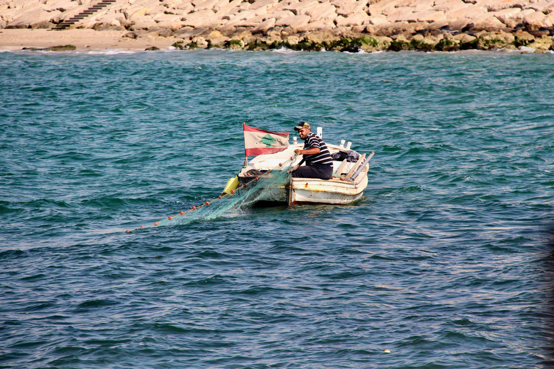 Saida Lebanon Sea Fisherman Wallpaper