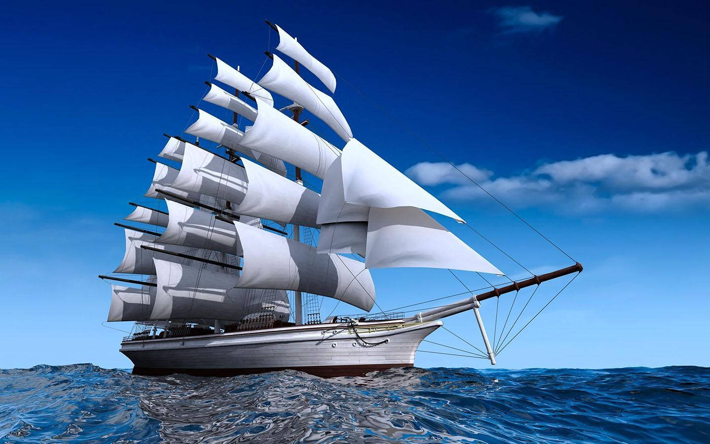 Sailing A Three-masted Ship Wallpaper