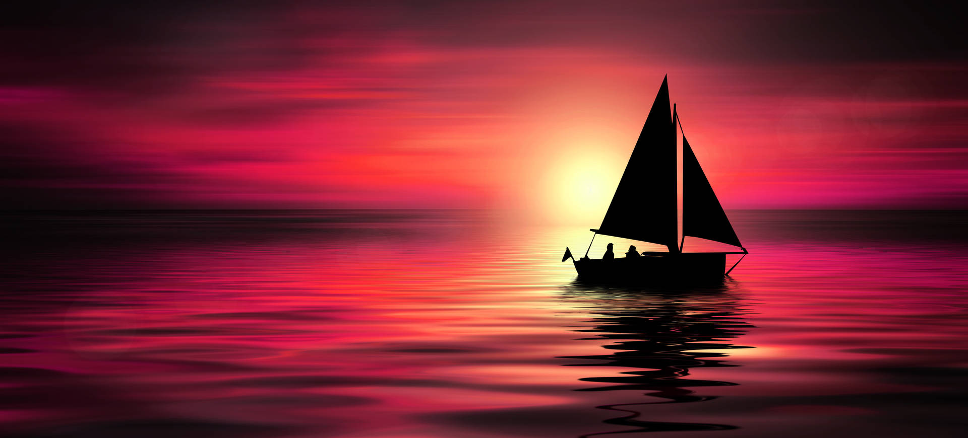 Sailing Against Pink Sunset Sky Wallpaper