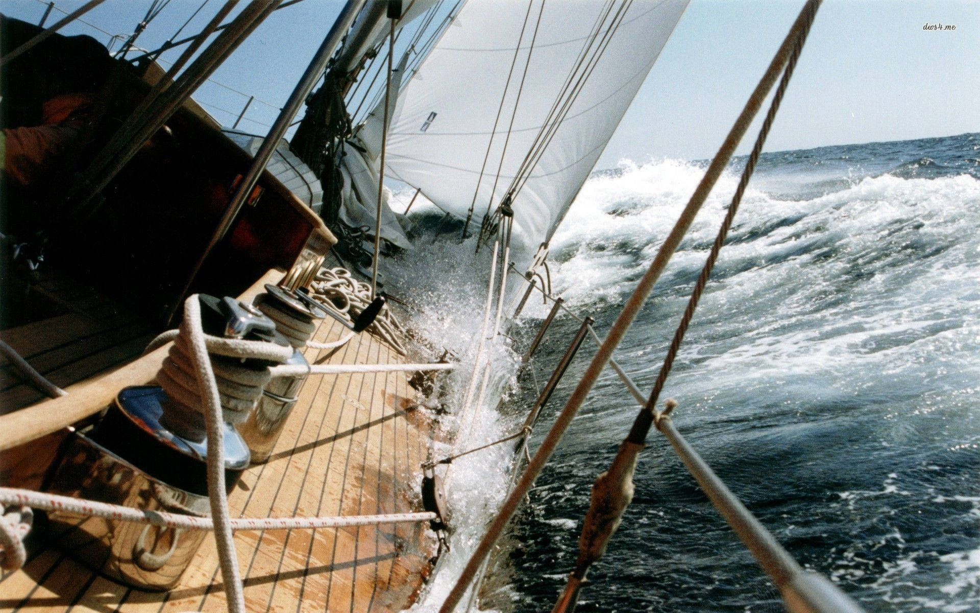 Sailing Boat Crashing Waves Wallpaper